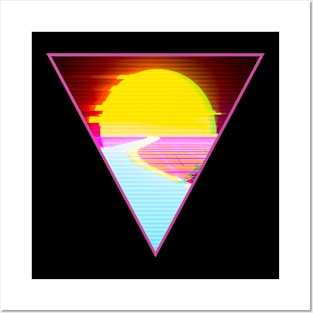 Glitched Synthwave Sunset Posters and Art